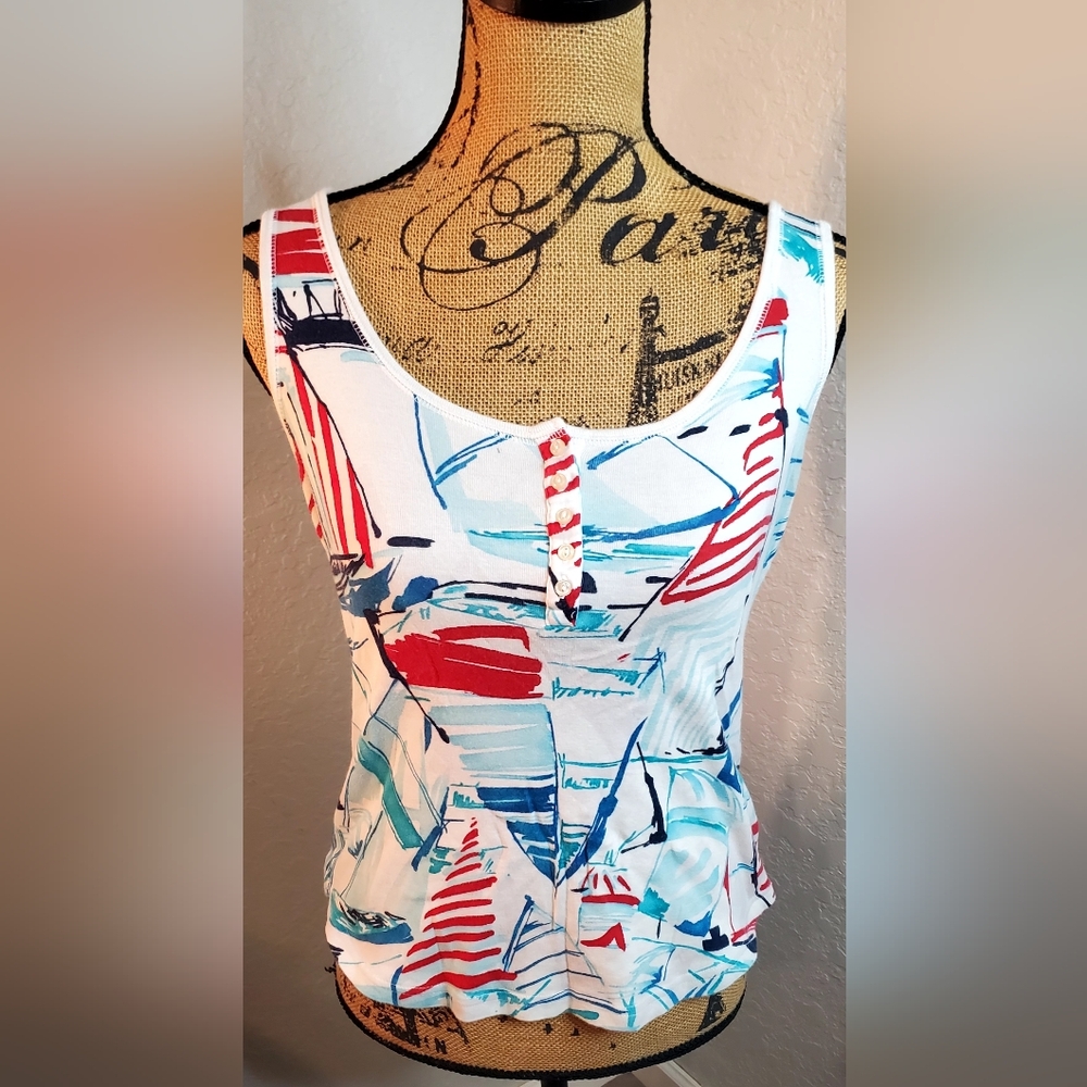 Chaps Red and Blue Nautical Tank Top